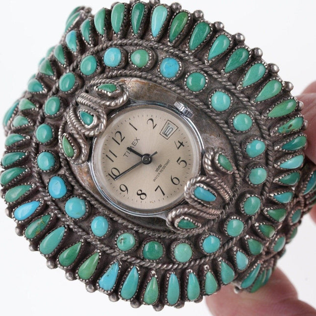 6 7/8" large F.M. Begay Navajo Turquoise petit point watch cuff