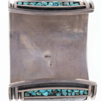 7.5" Large Native American Sterling/turquoise pebbles Spiney oyster/abalone cuff