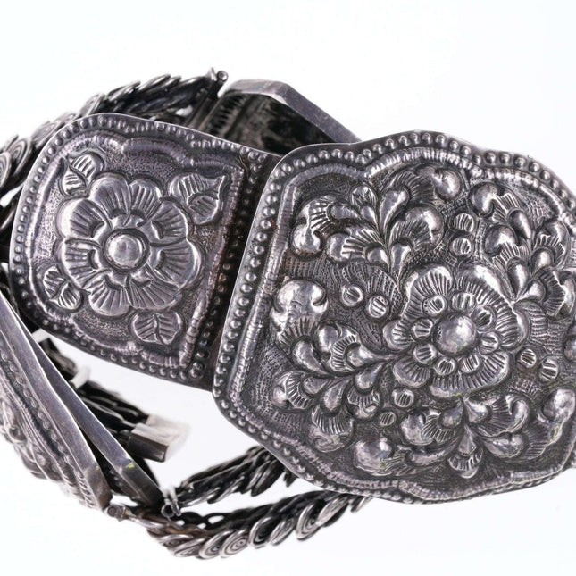 c1920's Mexican Sterling Silver Repousse Belt 31"