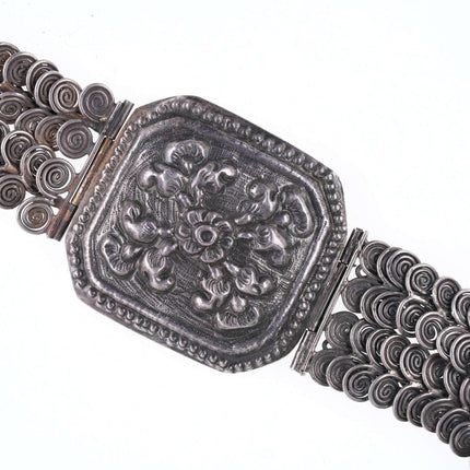 c1920's Mexican Sterling Silver Repousse Belt 31"