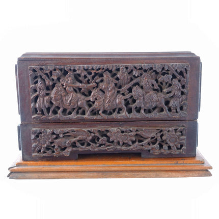 Chinese Antique Carved Wood Buddhist Scroll Box on stand