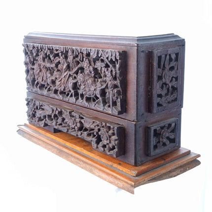 Chinese Antique Carved Wood Buddhist Scroll Box on stand