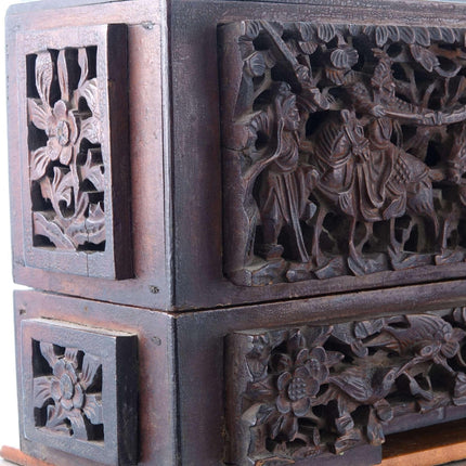 Chinese Antique Carved Wood Buddhist Scroll Box on stand