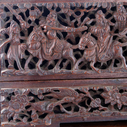 Chinese Antique Carved Wood Buddhist Scroll Box on stand