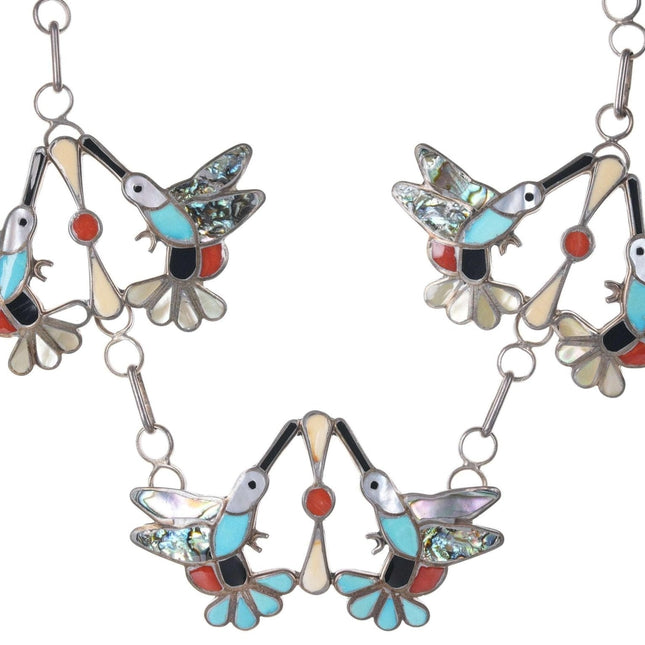Lulena Esalio Zuni Sterling Multi-Stone Channel inlay Hummingbird necklace