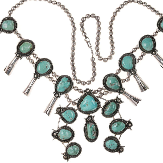 Vintage Navajo Sterling turquoise squash  blossom necklace