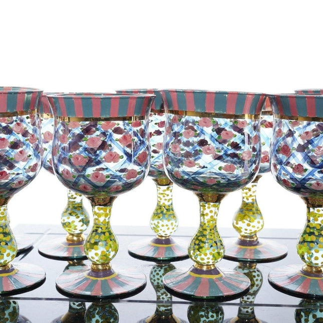 9 1990's Mackenzie Childs Circus Rose Water Goblets