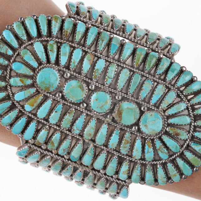 6 5/8" Large Vintage Native American Sterling/Turquoise Petit point cuff