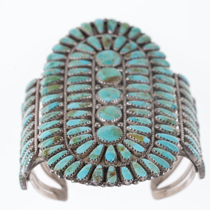 6 5/8" Large Vintage Native American Sterling/Turquoise Petit point cuff