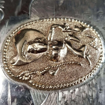 McCabe Belt Buckle Sterling & 10k Gold Cowboy with Lasso "Apple Valley Little Ne
