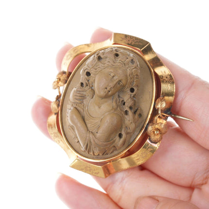 Victorian 18k Rose gold High Relief Lava Cameo brooch