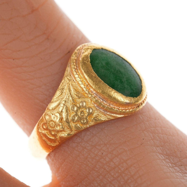 sz5 Antique Chinese 24k gold Jadeite ring