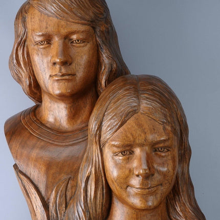 Brother and Sister Carved Wood Bust Statue by Florentino Hensen  Guagua Pampanga