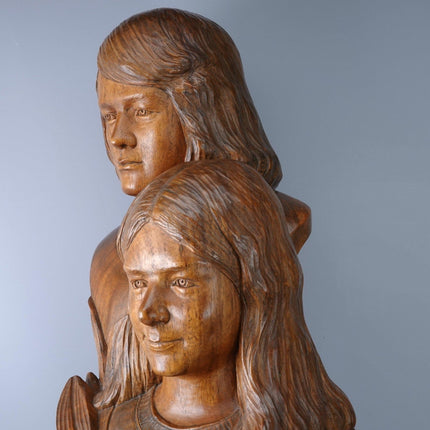 Brother and Sister Carved Wood Bust Statue by Florentino Hensen  Guagua Pampanga