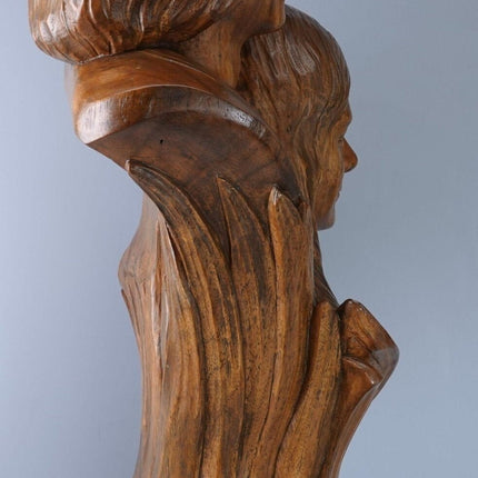 Brother and Sister Carved Wood Bust Statue by Florentino Hensen  Guagua Pampanga