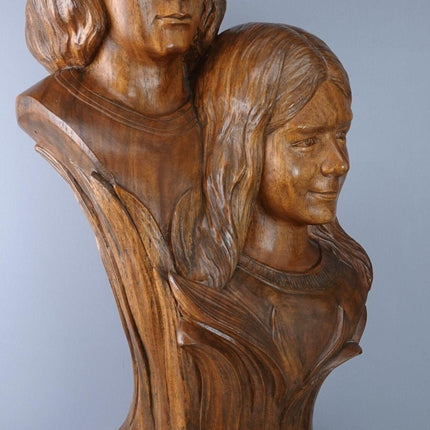 Brother and Sister Carved Wood Bust Statue by Florentino Hensen  Guagua Pampanga