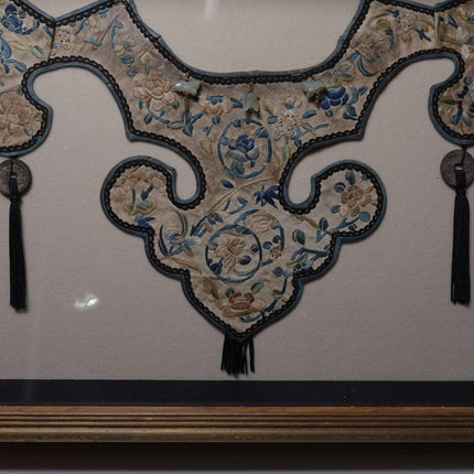 Qing Dynasty Jade mounted Embroidered Silk Antique Chinese Collar