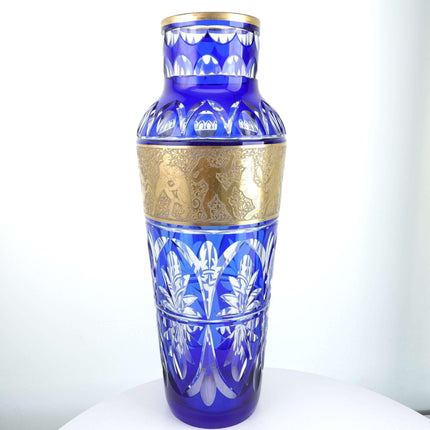 Huge Antique French/Bohemian Cobalt Cut to clear Heavy gold Vase