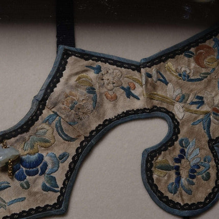 Qing Dynasty Jade mounted Embroidered Silk Antique Chinese Collar