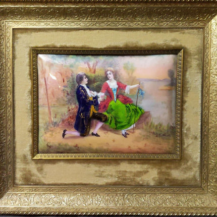 c1890 French Enamel On Copper Plaque with Courting Scene