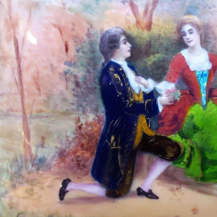 c1890 French Enamel On Copper Plaque with Courting Scene