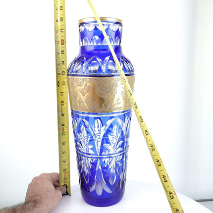 Huge Antique French/Bohemian Cobalt Cut to clear Heavy gold Vase