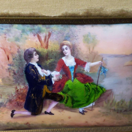 c1890 French Enamel On Copper Plaque with Courting Scene