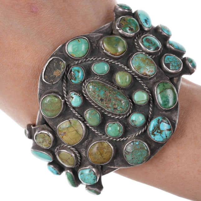 7.5" 30's-40's Navajo Silver Turquoise cluster bracelet