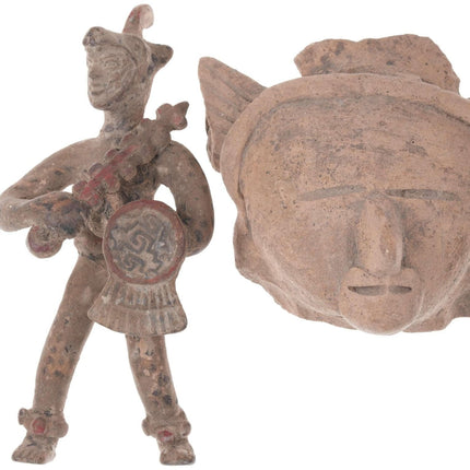 Pre-Columbian Aztec Jaguar Warrior figures and head shard