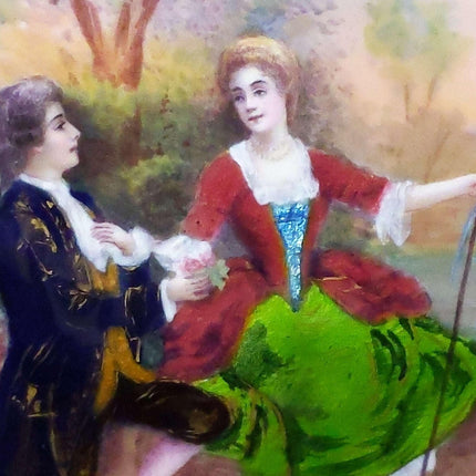 c1890 French Enamel On Copper Plaque with Courting Scene