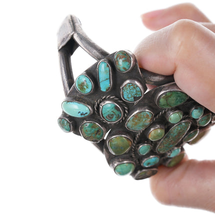 7.5" 30's-40's Navajo Silver Turquoise cluster bracelet