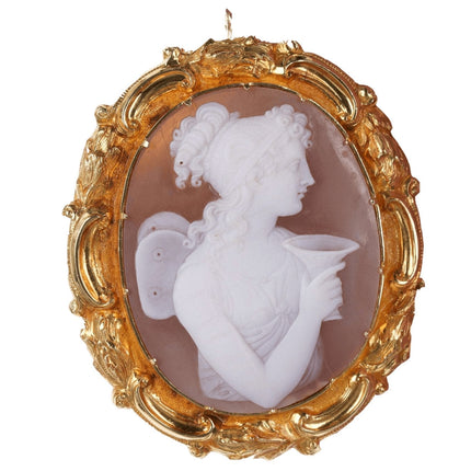 Large Antique 18k Gold Sardonyx Shell cameo dess with chalice