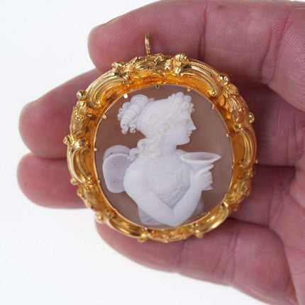 Large Antique 18k Gold Sardonyx Shell cameo dess with chalice