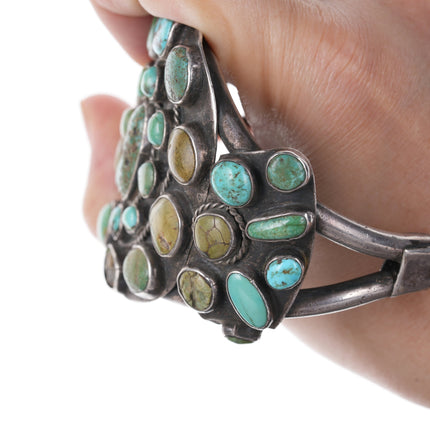 7.5" 30's-40's Navajo Silver Turquoise cluster bracelet