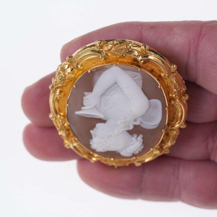 Large Antique 18k Gold Sardonyx Shell cameo dess with chalice