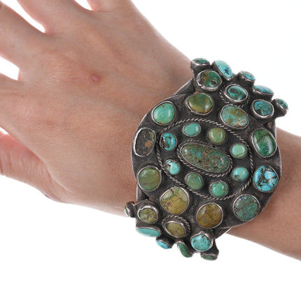 7.5" 30's-40's Navajo Silver Turquoise cluster bracelet