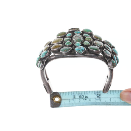 7.5" 30's-40's Navajo Silver Turquoise cluster bracelet