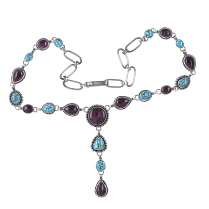 Randall Endito Navajo Waterweb Turquoise and Spiny oyster sterling Lariat neckla