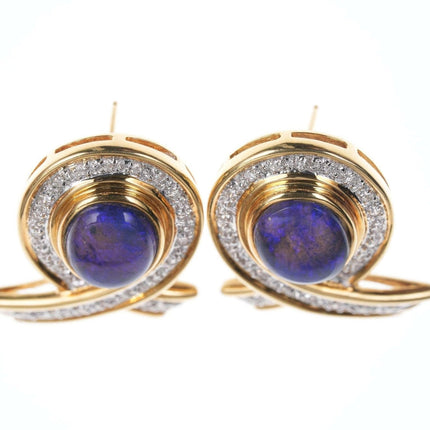 Estate 18k Black Opal Diamond earrings