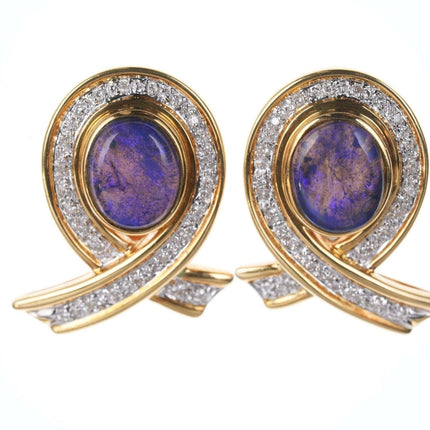 Estate 18k Black Opal Diamond earrings