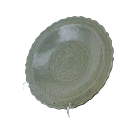 Ming Chinese Celadon Plate with Lotus Motif