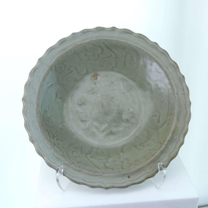 Ming Chinese Celadon Plate with Lotus Motif