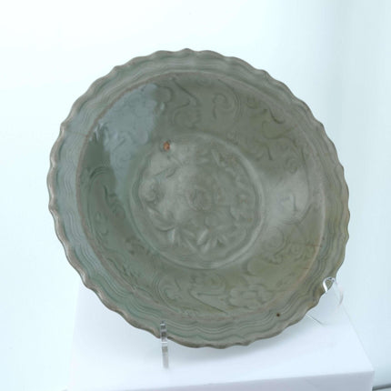 Ming Chinese Celadon Plate with Lotus Motif