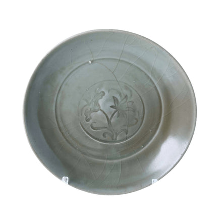 Ming Dynasty Chinese Celadon plate with incised Floral Motif