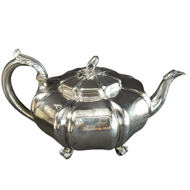 Armorial Silver Teapot Acorn Finial Mortimer and Hunt (1839-1843)