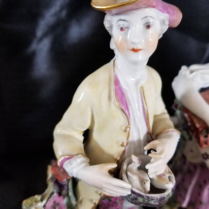 Antique Derby Figures 18th Century Liberty and Matrimony Man with Bird's nest an