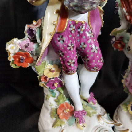 Antique Derby Figures 18th Century Liberty and Matrimony Man with Bird's nest an