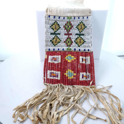 c1900 Sioux Quillwork Beaded Tobacco Bag 29.25" long