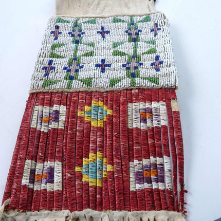 c1900 Sioux Quillwork Beaded Tobacco Bag 29.25" long