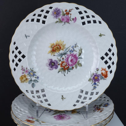 Antique KPM Reticulated Basketweave Hand Painted Dresden Flowers Pattern Dinner